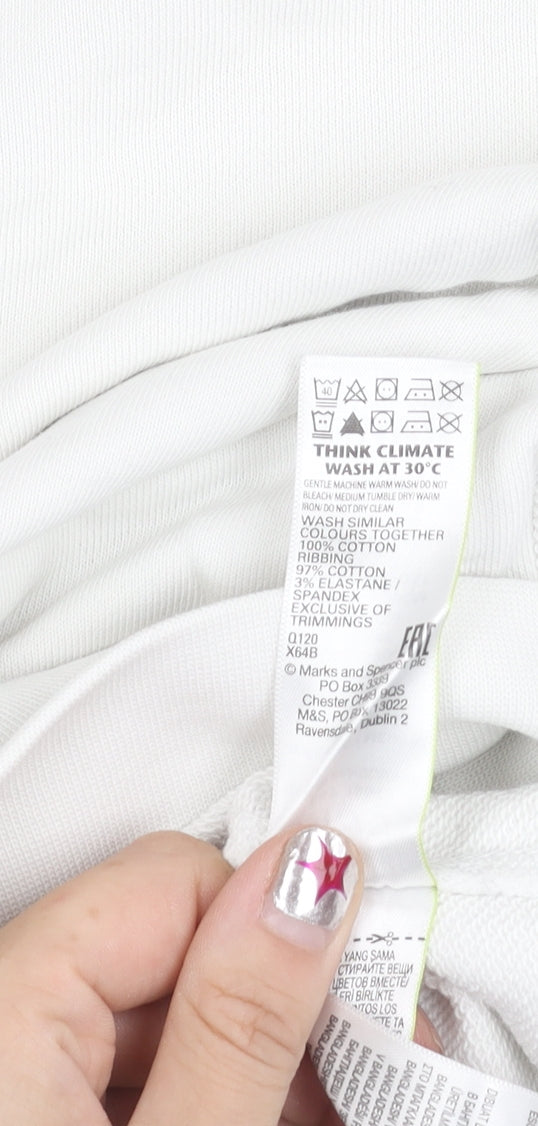 Marks and Spencer Women White Cotton Blend Pullover Sweatshirt M