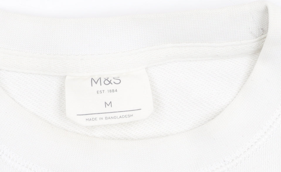 Marks and Spencer Women White Cotton Blend Pullover Sweatshirt M