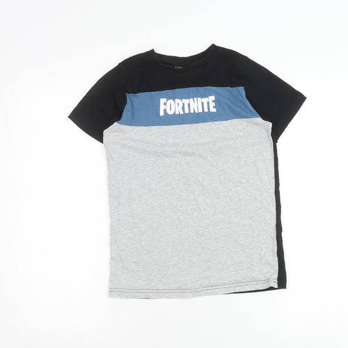 Fortnite Boys Black Blue Grey Colourblock Logo T-Shirt Size S Vanilla Underground