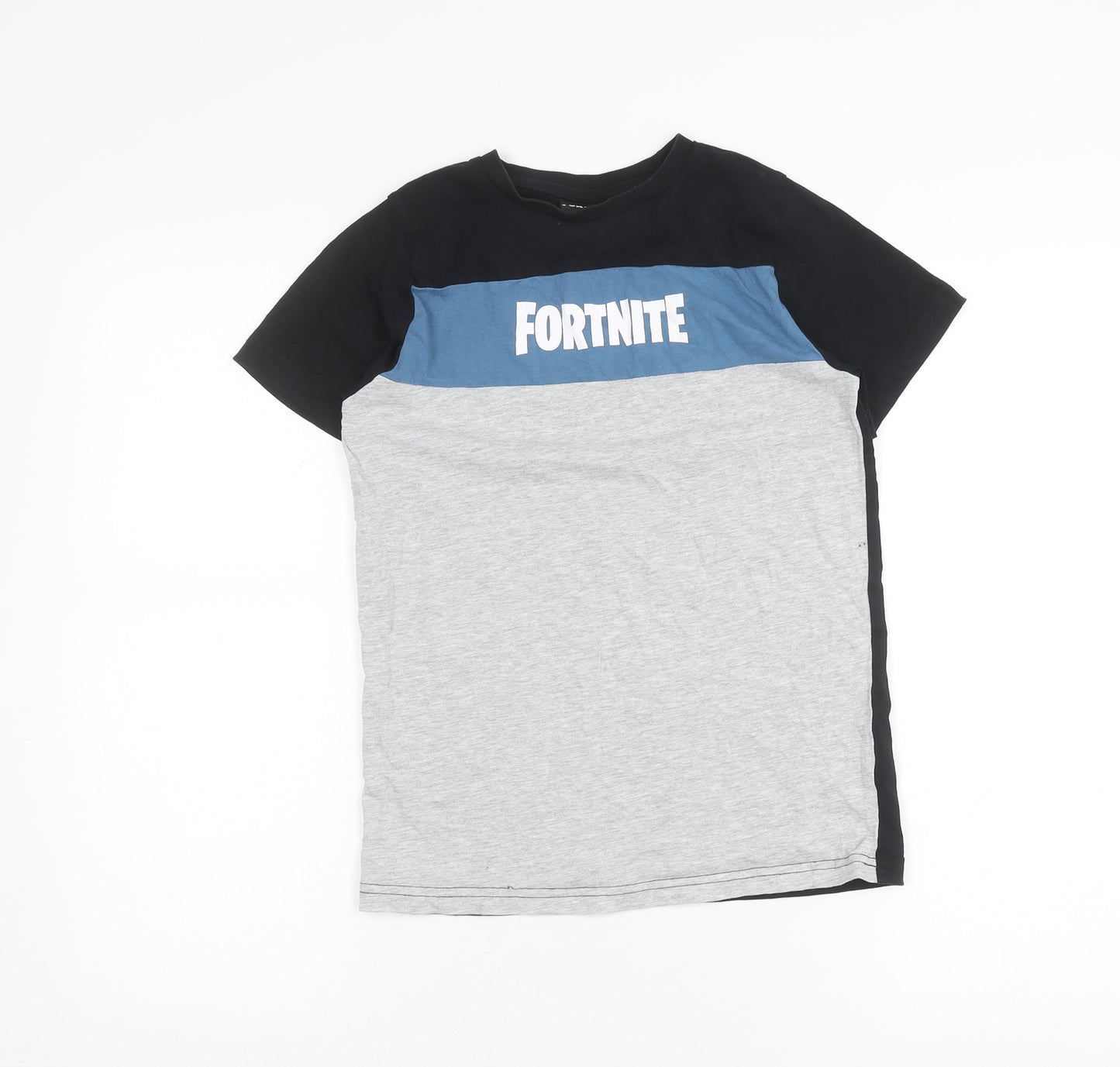 Fortnite Boys Black Blue Grey Colourblock Logo T-Shirt Size S Vanilla Underground