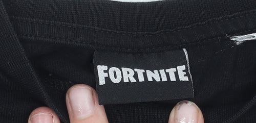 Fortnite Boys Black Blue Grey Colourblock Logo T-Shirt Size S Vanilla Underground