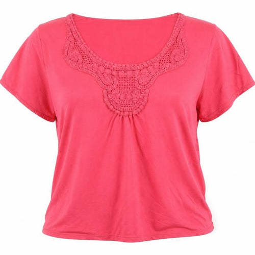 Cotton Traders Womens Pink Scoop Neck Crochet Detail T-Shirt Size 26