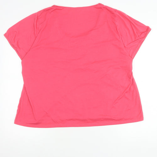 Cotton Traders Womens Pink Scoop Neck Crochet Detail T-Shirt Size 26