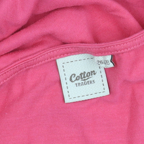 Cotton Traders Womens Pink Scoop Neck Crochet Detail T-Shirt Size 26