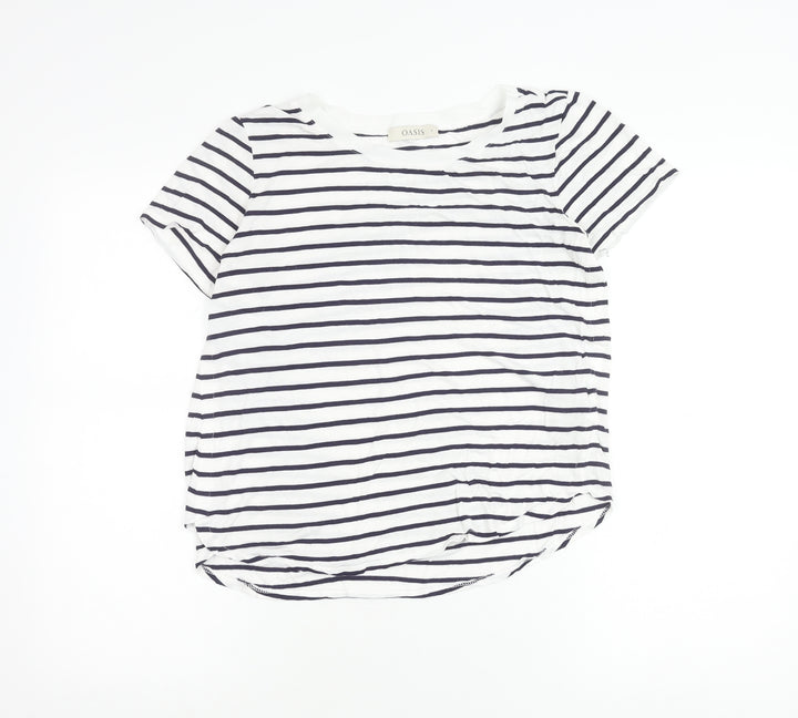 Oasis Women’s White Stripe T-Shirt Size S Short Sleeve Viscose