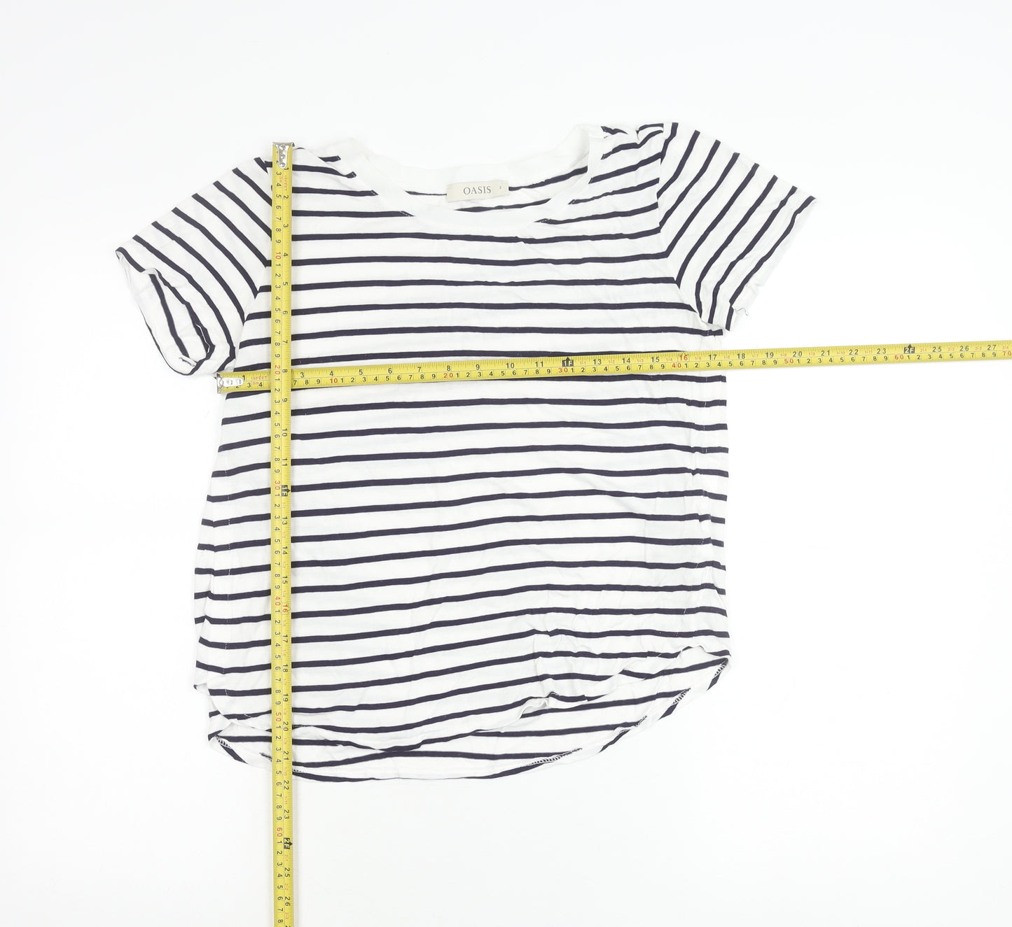 Oasis Women’s White Stripe T-Shirt Size S Short Sleeve Viscose