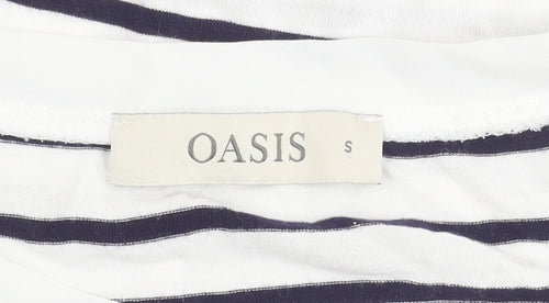 Oasis Women’s White Stripe T-Shirt Size S Short Sleeve Viscose