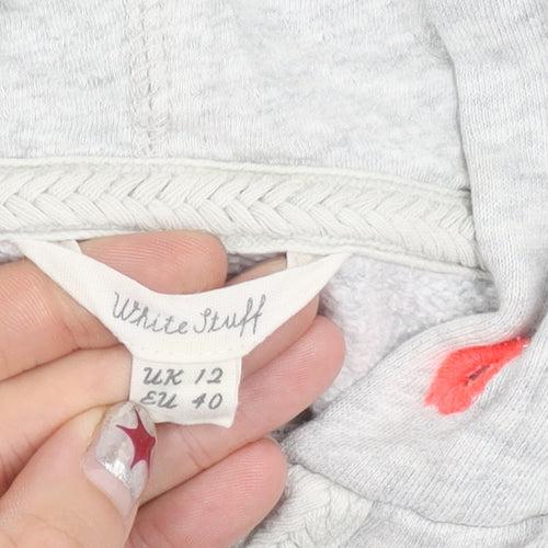 White Stuff Women Grey Cotton Zip Up Hooded Jacket Size 12
