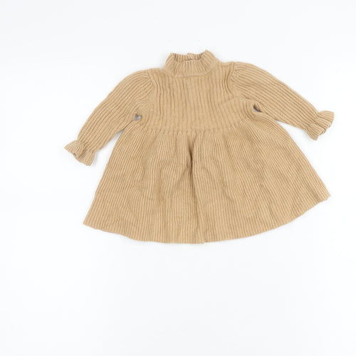 Baby GAP Girls Beige Knit A-Line Dress 3-6 Months Long Sleeve Winter
