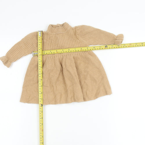 Baby GAP Girls Beige Knit A-Line Dress 3-6 Months Long Sleeve Winter