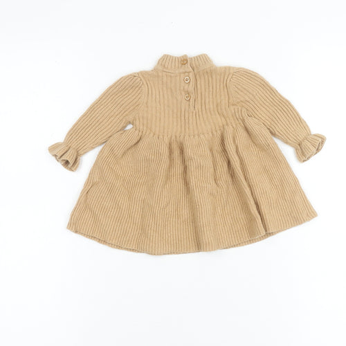 Baby GAP Girls Beige Knit A-Line Dress 3-6 Months Long Sleeve Winter