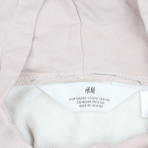 H&M Girls Harry Potter Hoodie 9-10Y Pink Beige White Pullover Hogwarts Crest