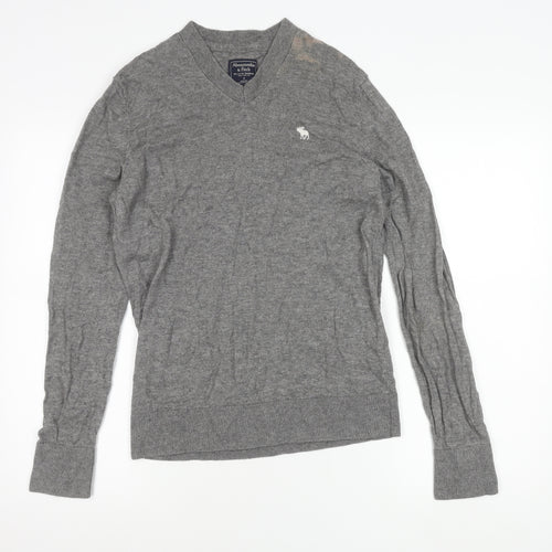Abercrombie & Fitch Mens Grey V-Neck Jumper Size S Slim Fit