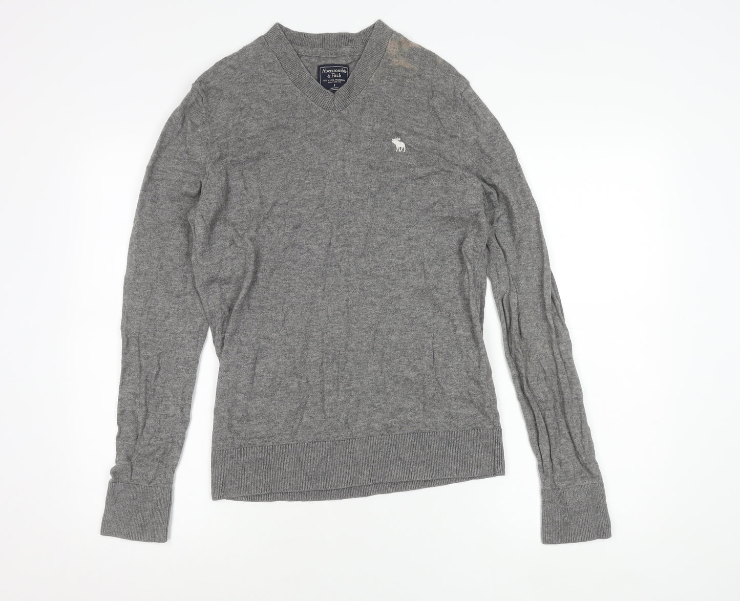 Abercrombie & Fitch Mens Grey V-Neck Jumper Size S Slim Fit