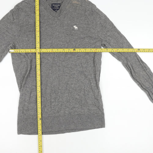 Abercrombie & Fitch Mens Grey V-Neck Jumper Size S Slim Fit