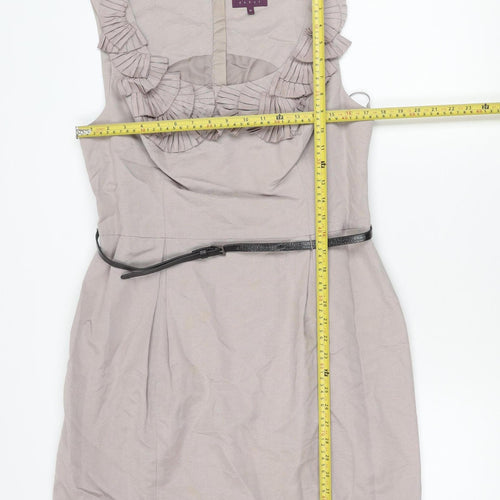 Début Women’s Beige Ruffle Sheath Knee Length Dress Size 16
