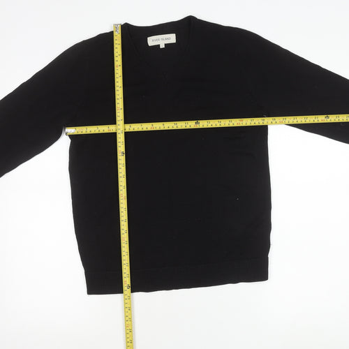 River Island Men's Black V-Neck Cotton Pullover Jumper Size S