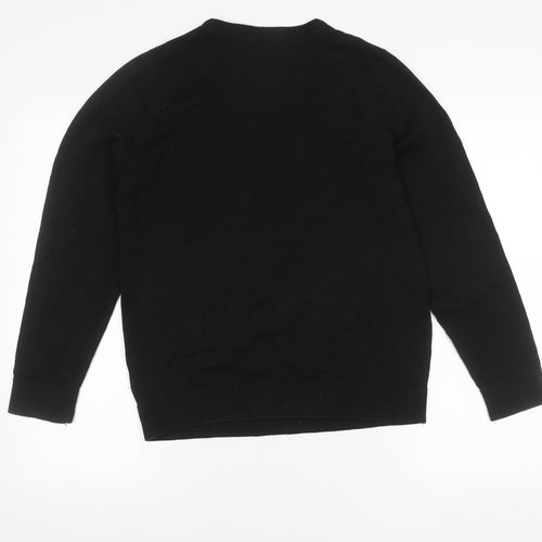 River Island Men's Black V-Neck Cotton Pullover Jumper Size S