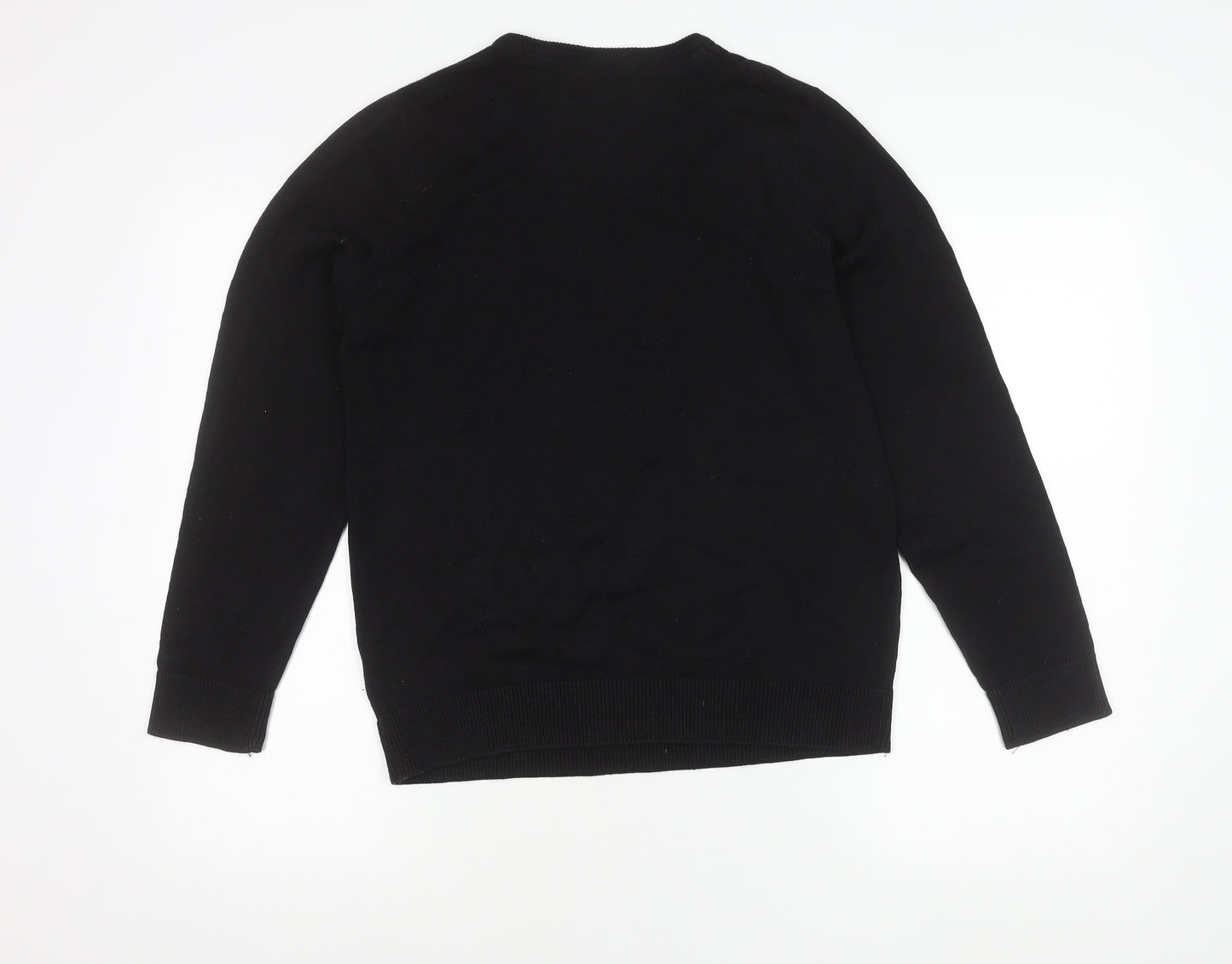 River Island Men's Black V-Neck Cotton Pullover Jumper Size S