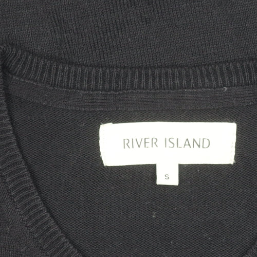 River Island Men's Black V-Neck Cotton Pullover Jumper Size S