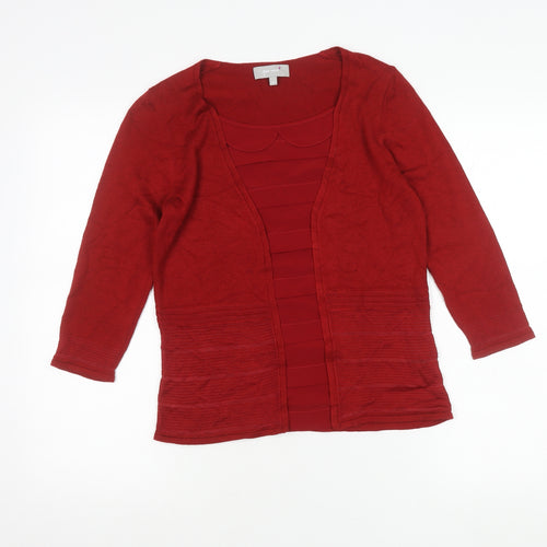 Marks and Spencer Women Red Cardigan Size 10 V-Neck Knit