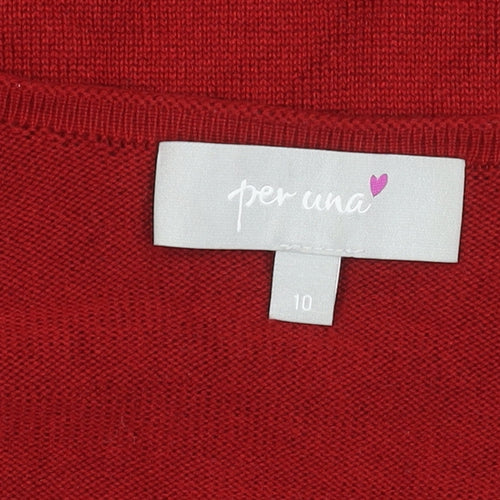 Marks and Spencer Women Red Cardigan Size 10 V-Neck Knit