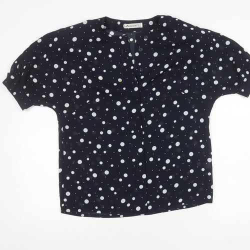 HARDOB Womens Blue Polka Dot Blouse UK12 Short Sleeve Button Top