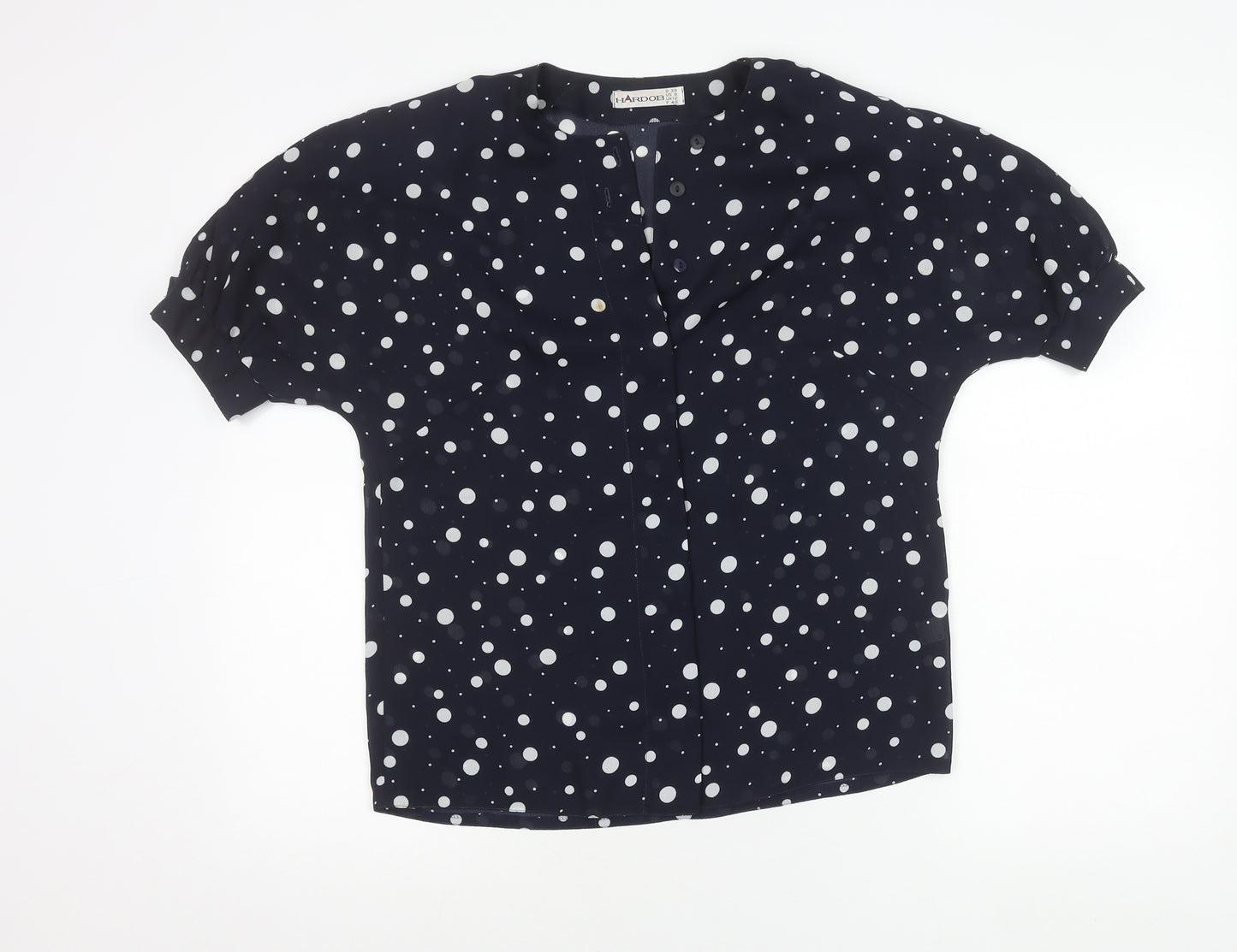HARDOB Womens Blue Polka Dot Blouse UK12 Short Sleeve Button Top