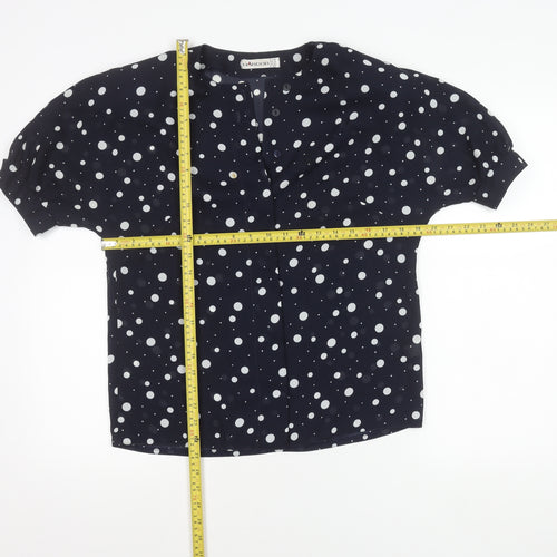 HARDOB Womens Blue Polka Dot Blouse UK12 Short Sleeve Button Top