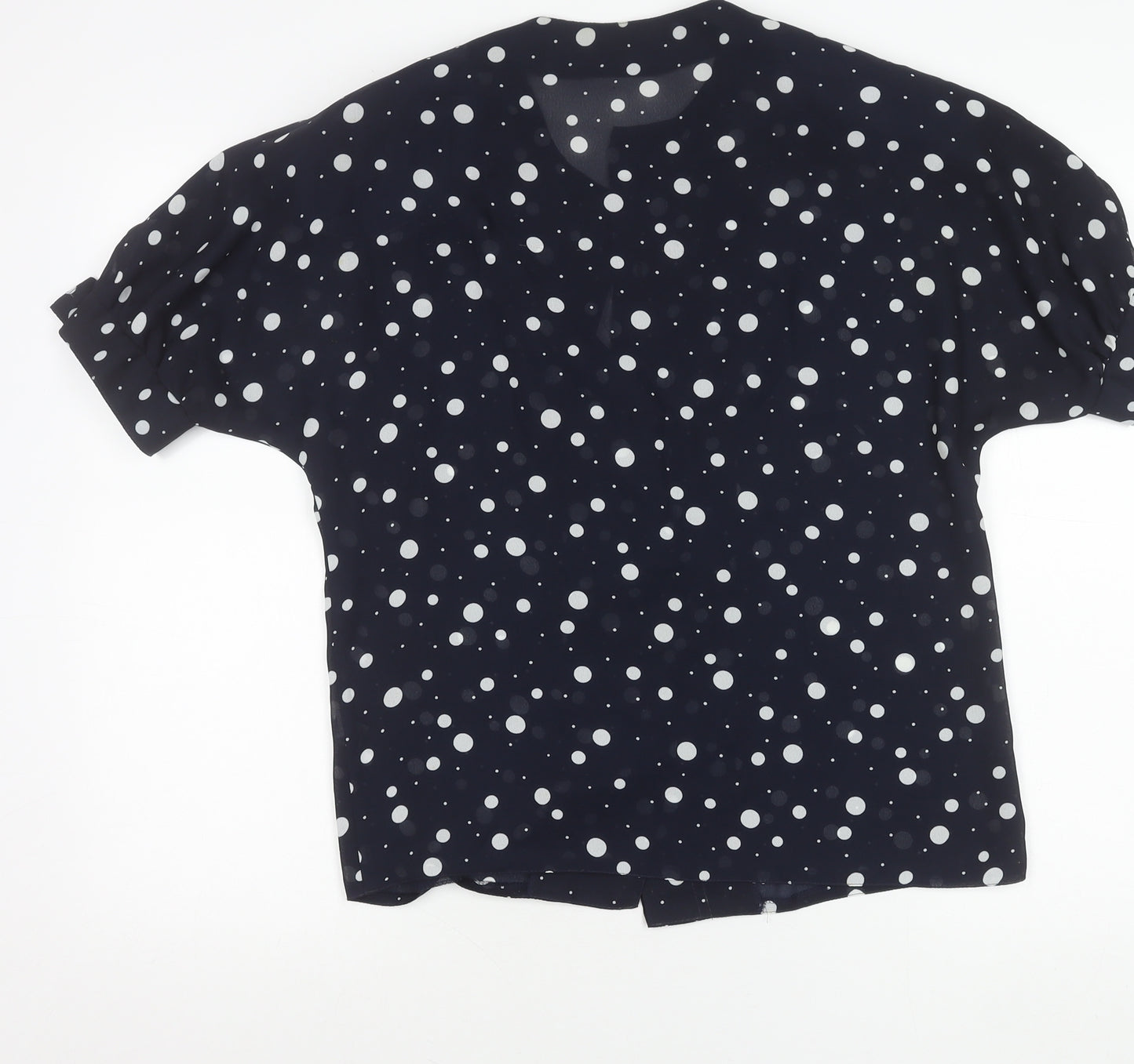 HARDOB Womens Blue Polka Dot Blouse UK12 Short Sleeve Button Top