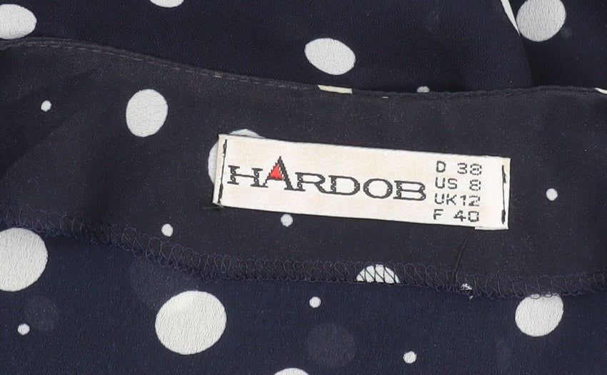 HARDOB Womens Blue Polka Dot Blouse UK12 Short Sleeve Button Top