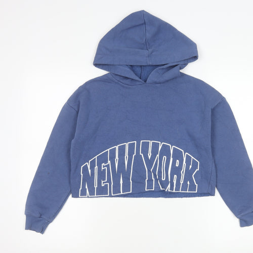 New Look Girls Blue Hoodie Age 10-11 Years Pullover NY Logo