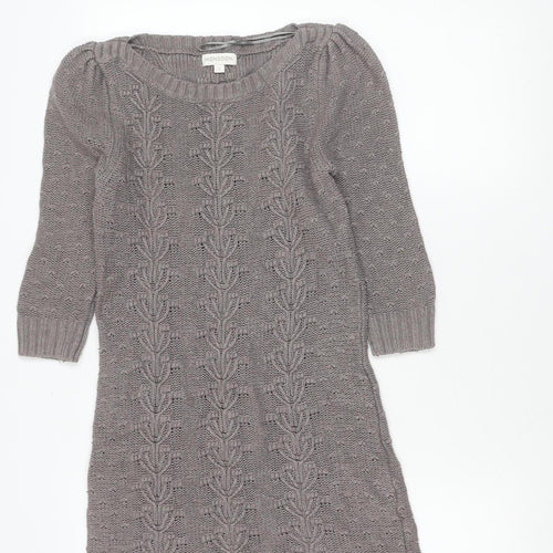 Monsoon Women Grey Knit Tunic Jumper Size S Scoop Neck Long Sleeve