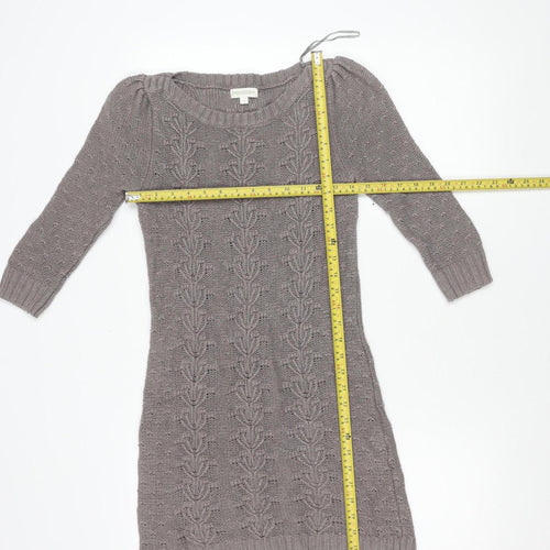 Monsoon Women Grey Knit Tunic Jumper Size S Scoop Neck Long Sleeve