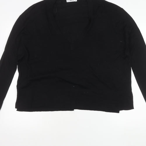 Zara Women Black L V-Neck Long Sleeve Pullover Jumper Knit