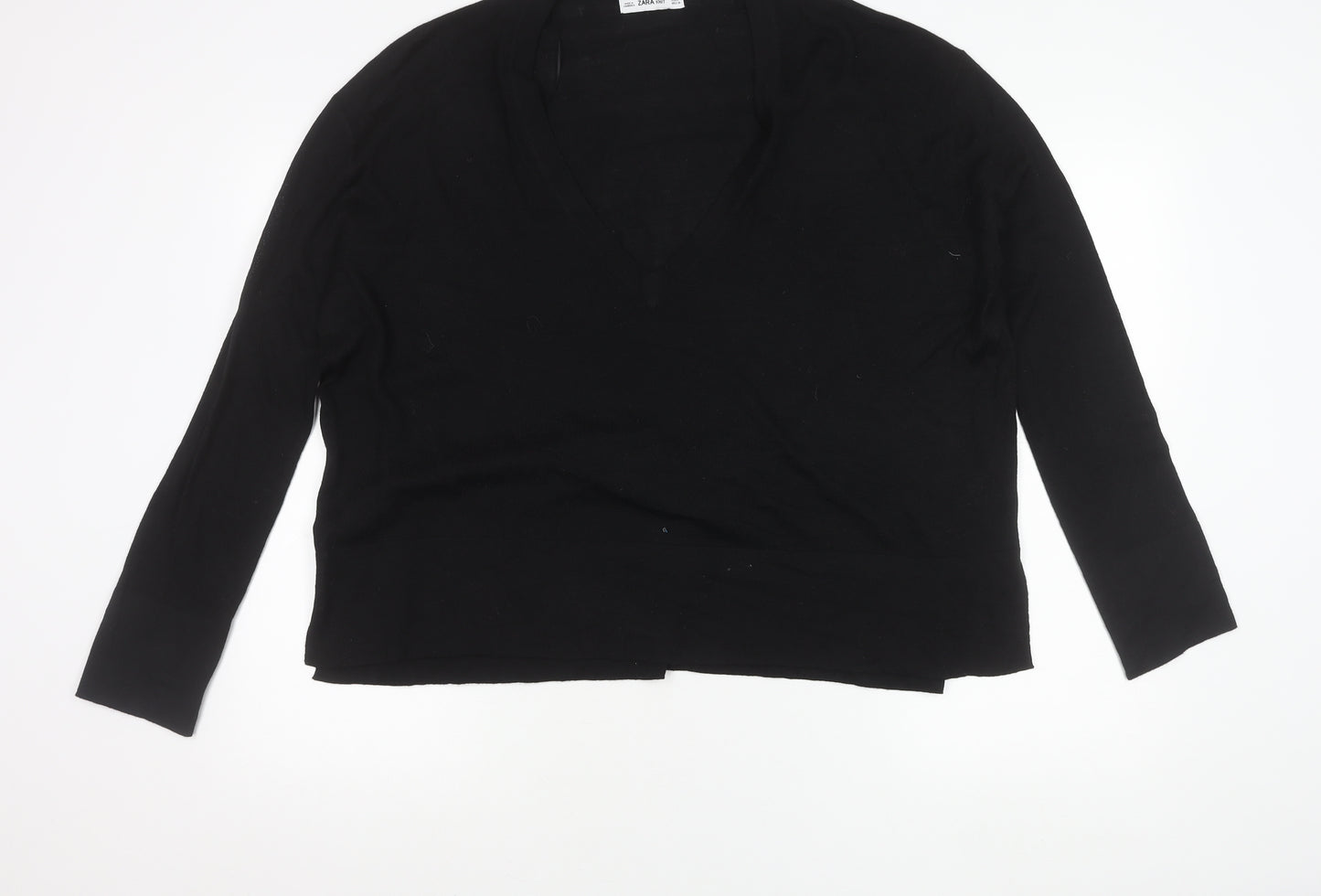 Zara Women Black L V-Neck Long Sleeve Pullover Jumper Knit