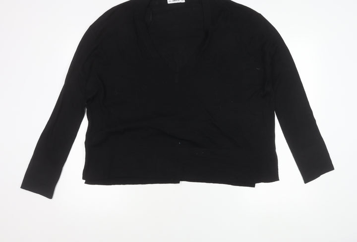 Zara Women Black L V-Neck Long Sleeve Pullover Jumper Knit