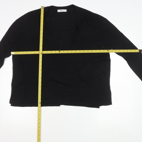 Zara Women Black L V-Neck Long Sleeve Pullover Jumper Knit