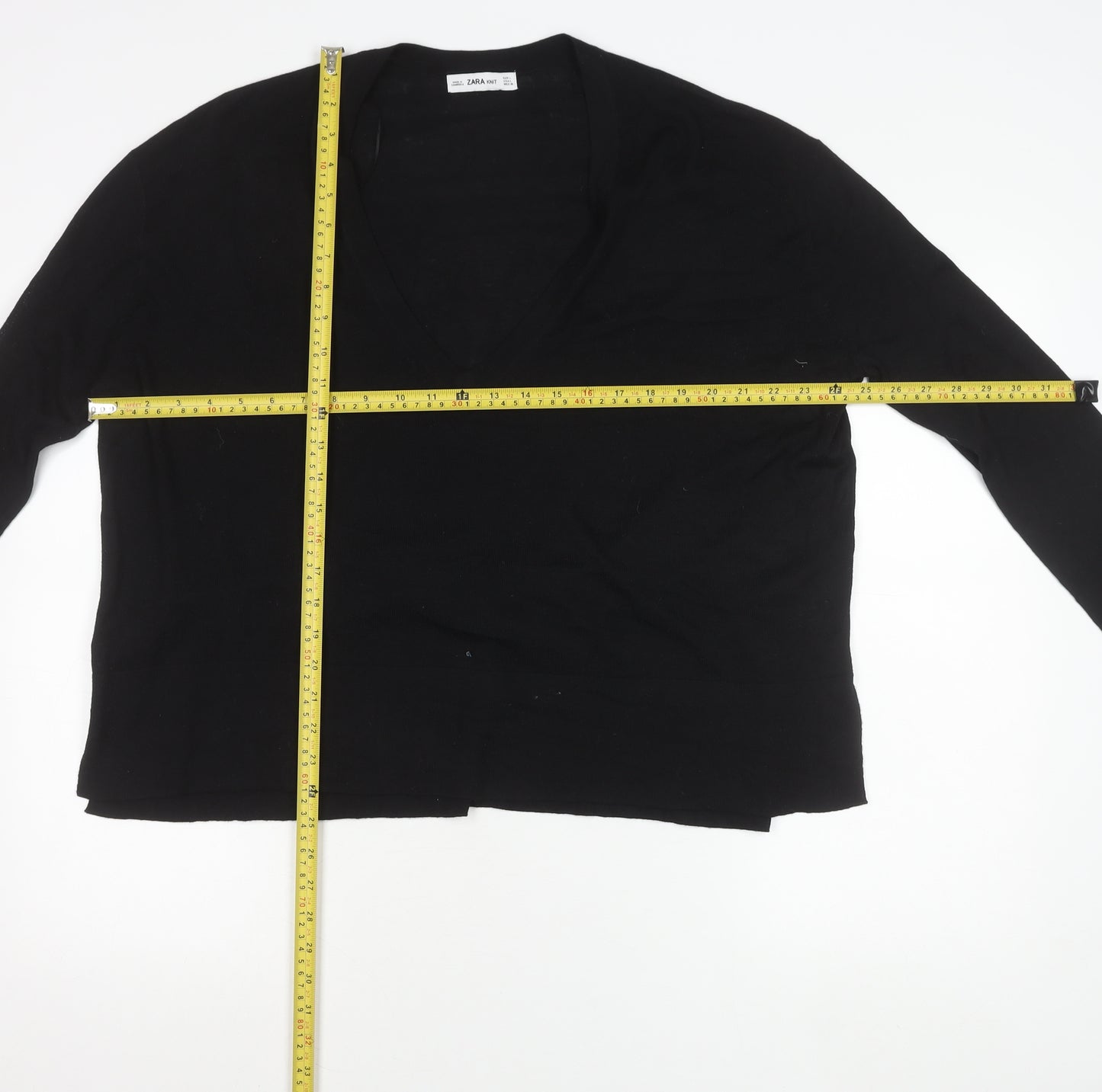 Zara Women Black L V-Neck Long Sleeve Pullover Jumper Knit