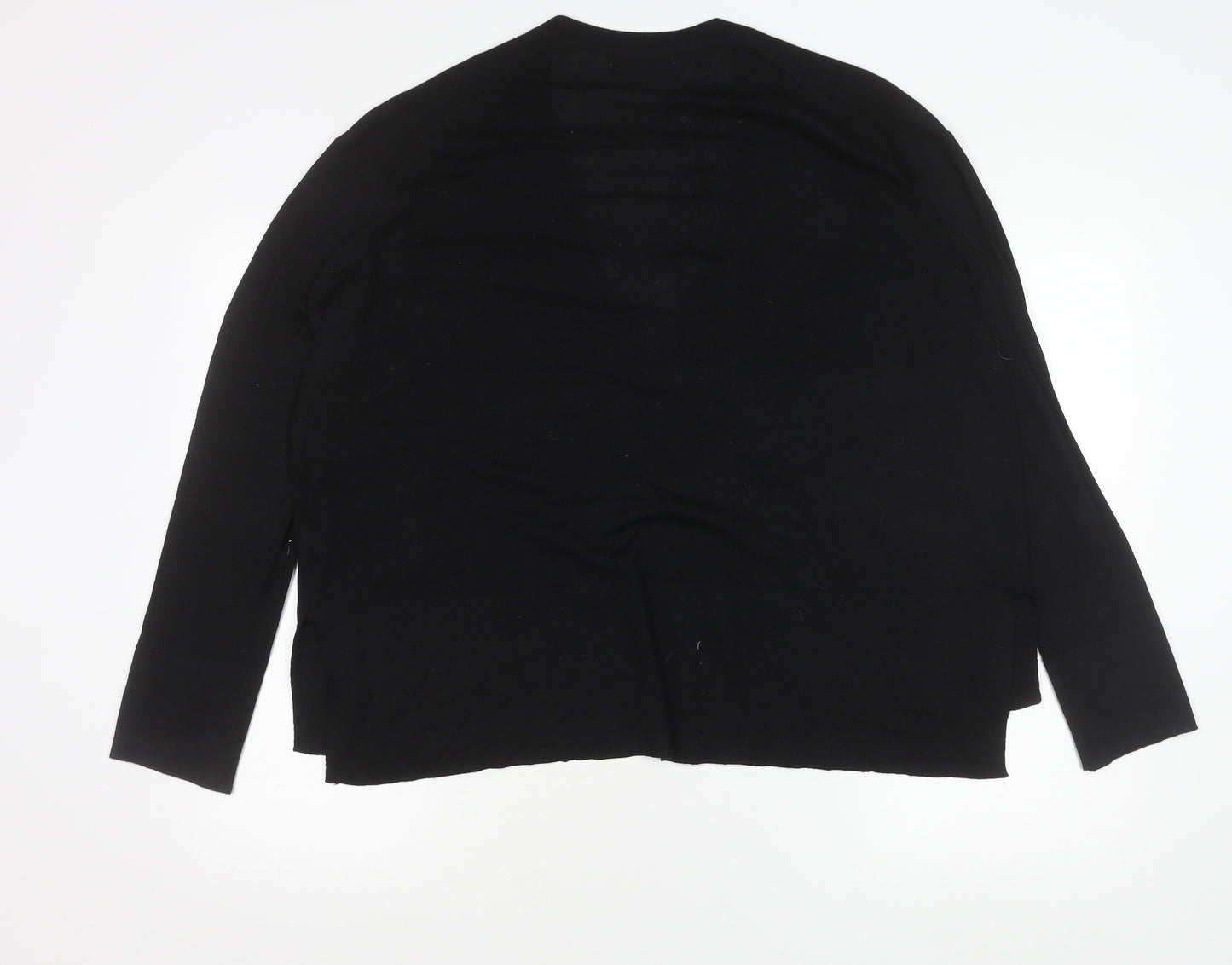 Zara Women Black L V-Neck Long Sleeve Pullover Jumper Knit