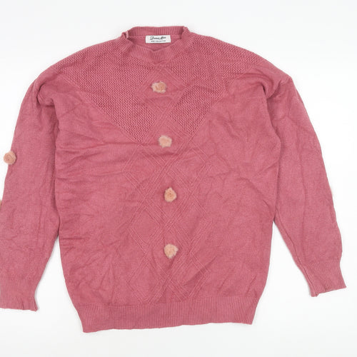 Donia Max Womens Pink Crew Neck Pullover Jumper One Size Fur Trim
