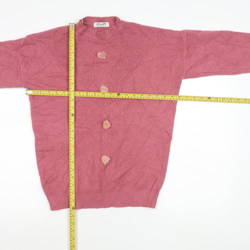 Donia Max Womens Pink Crew Neck Pullover Jumper One Size Fur Trim