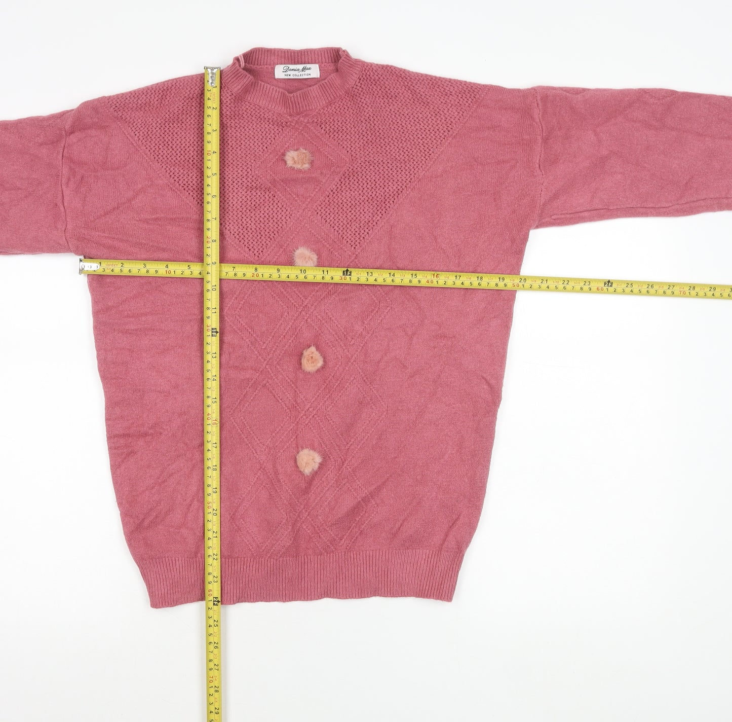 Donia Max Womens Pink Crew Neck Pullover Jumper One Size Fur Trim