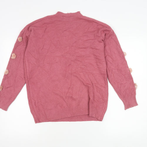 Donia Max Womens Pink Crew Neck Pullover Jumper One Size Fur Trim