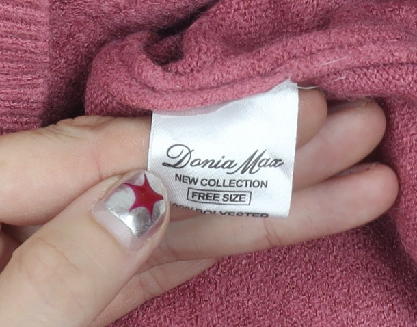 Donia Max Womens Pink Crew Neck Pullover Jumper One Size Fur Trim