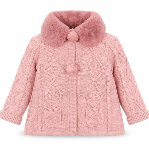 Monsoon Girls Pink Faux Fur Collar Cardigan Jumper 2-3 Years Long Sleeve