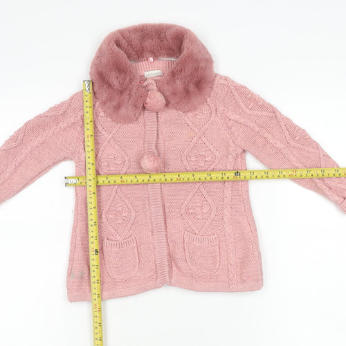 Monsoon Girls Pink Faux Fur Collar Cardigan Jumper 2-3 Years Long Sleeve
