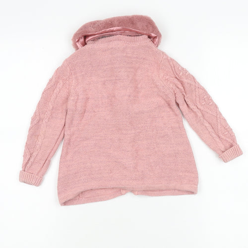 Monsoon Girls Pink Faux Fur Collar Cardigan Jumper 2-3 Years Long Sleeve