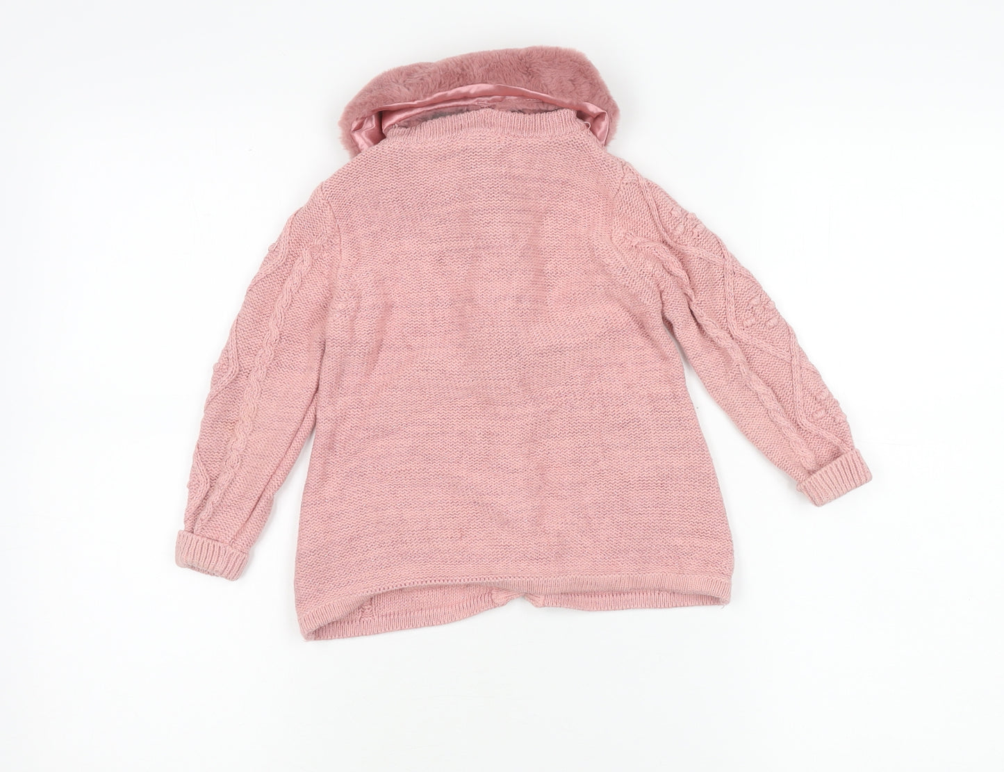 Monsoon Girls Pink Faux Fur Collar Cardigan Jumper 2-3 Years Long Sleeve