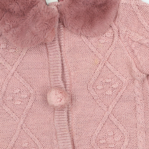Monsoon Girls Pink Faux Fur Collar Cardigan Jumper 2-3 Years Long Sleeve